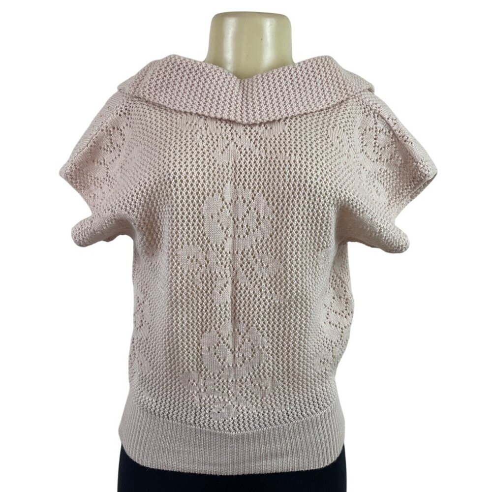 Semplice Light Pink Short Sleeve Knit Sweater With Floral Cutout Design Sz S